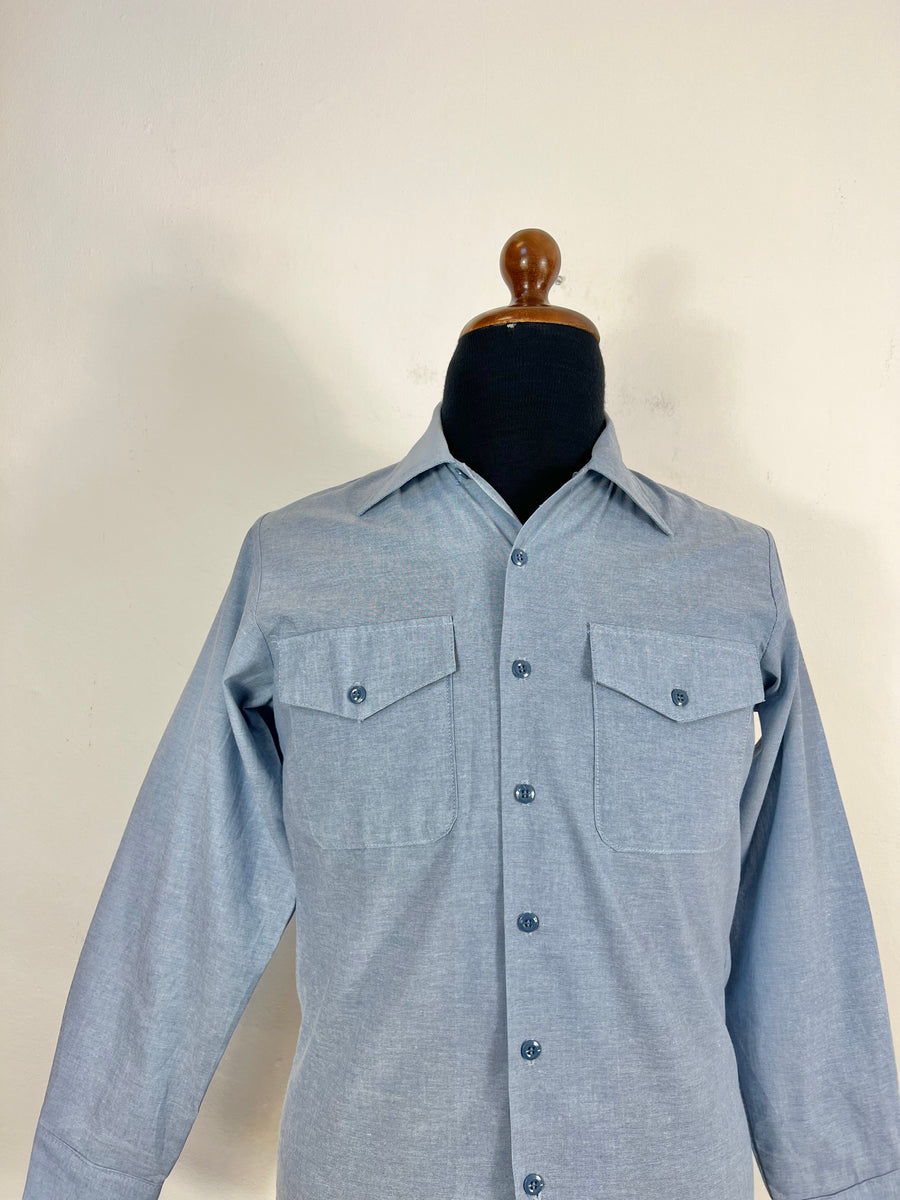 US NAVY Chambray SEAFARER Work Shirt 1980s / 90s – mrarchive